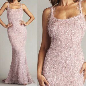 NWT Tadashi Shoji Pip Eyelash Yarn Gown Dress Mauve Size M